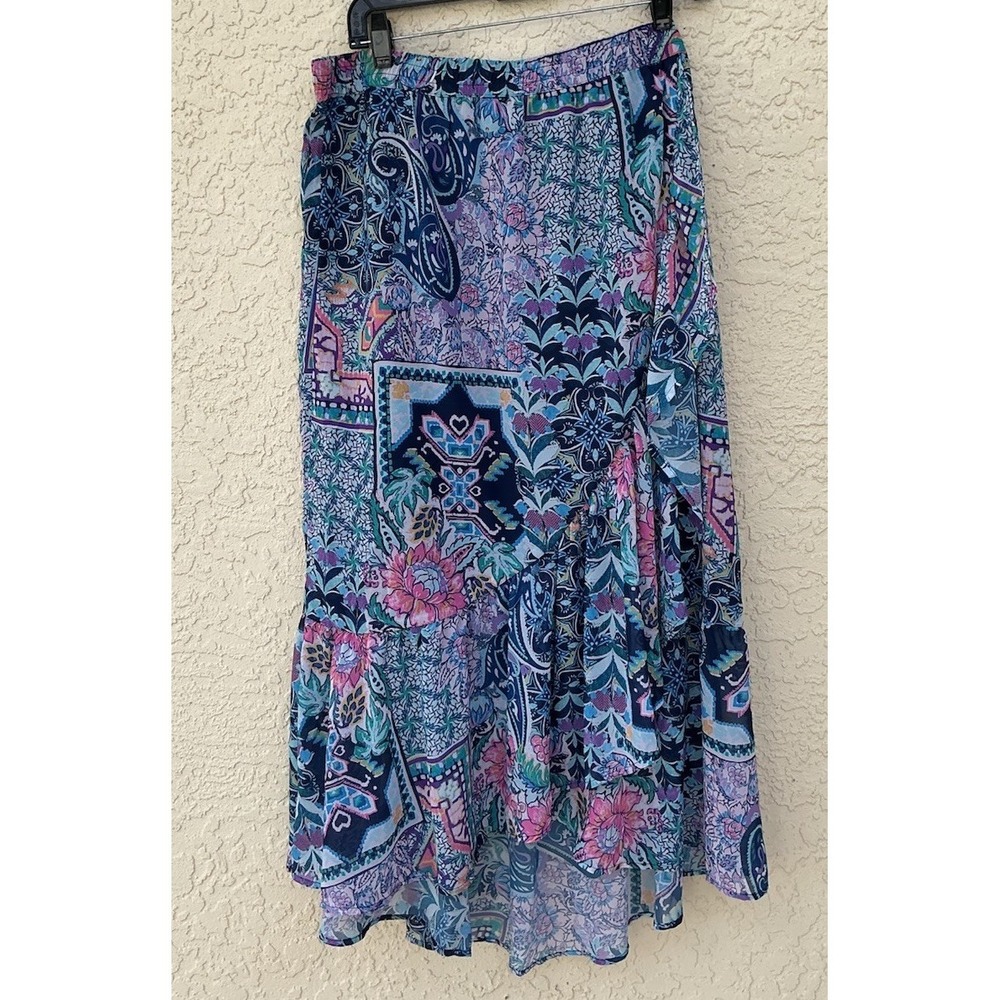 NWT Soft Surroundings L  Boho Hi-Low Hem Paisley Elastic Waist Midi 34" waist